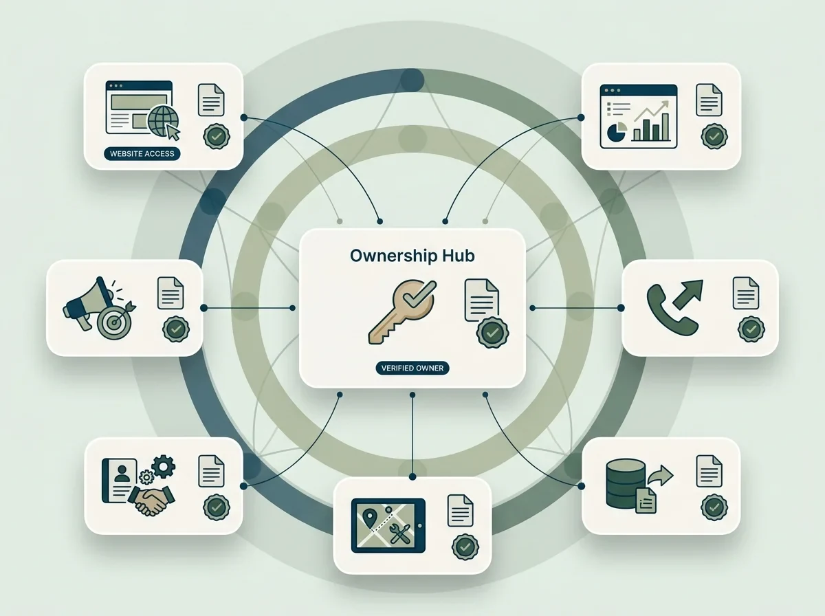 Account ownership panel confirming the client holds every login, integration and data set
