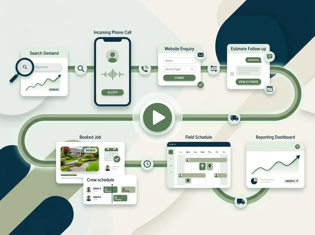 Growth system walkthrough tracing qualified estimates through booked jobs to reported margin