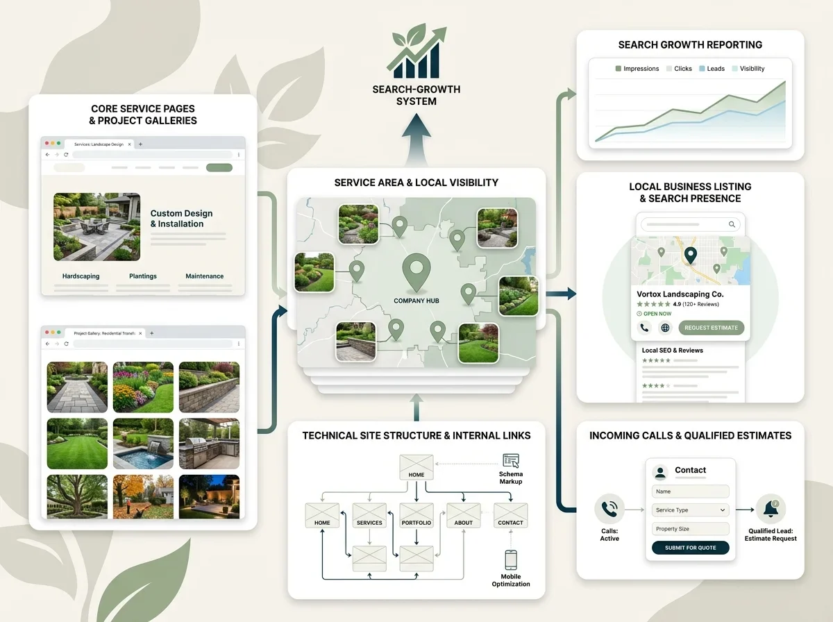 Illustration of seo landscaping seo