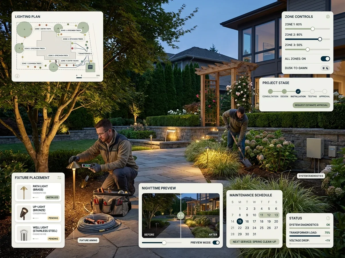 Illustration of landscape lighting