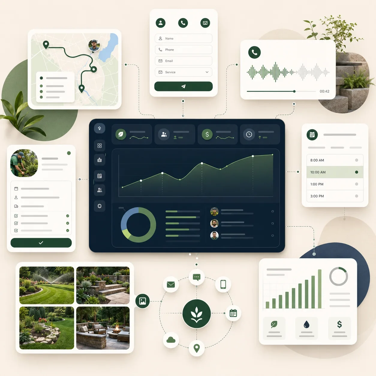 Dashboard view of landscaping growth system